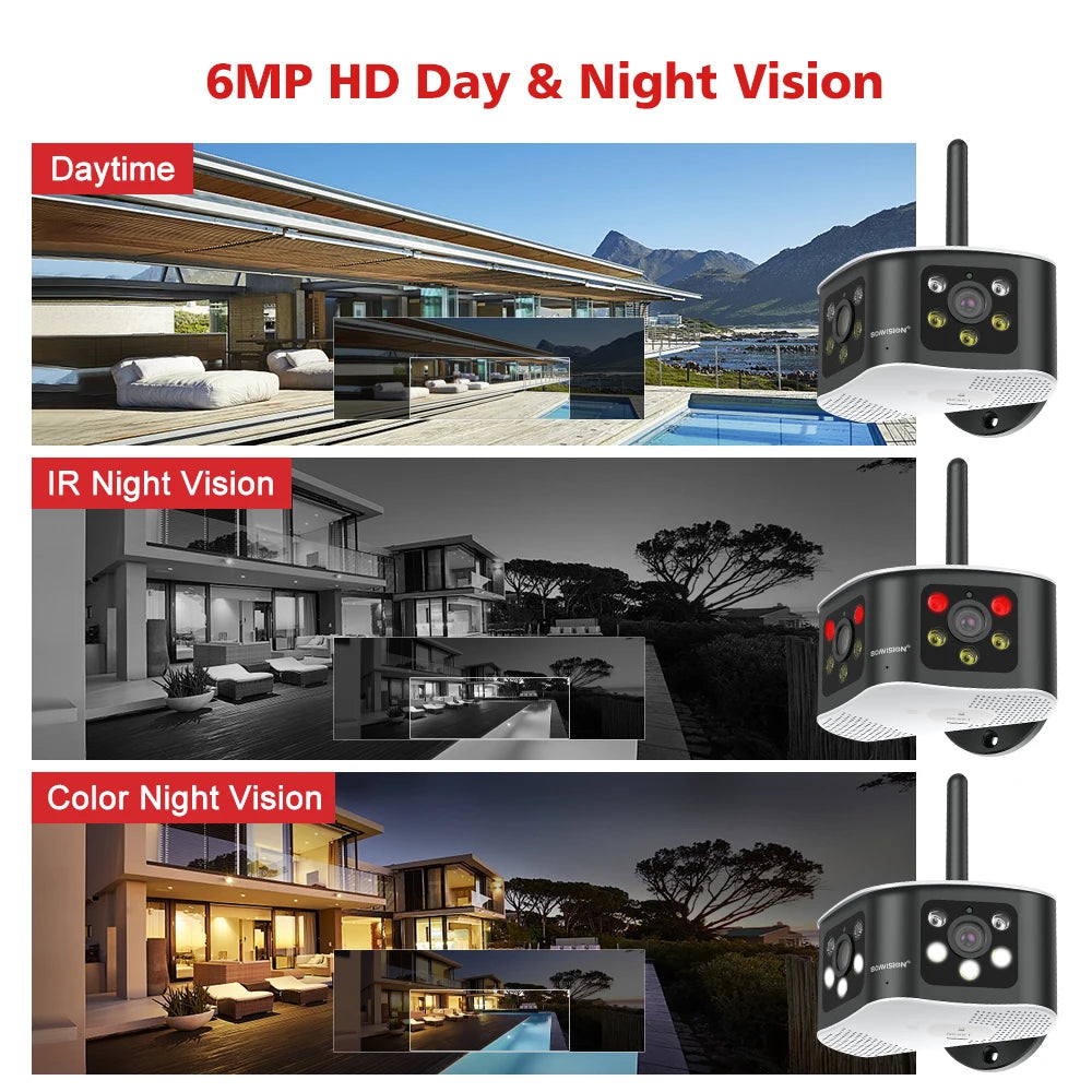 BOAVISION Outdoor 4K 8MP 6MP 180° Ultra Wide View Angle Panoramic WIFI Dual Lens Fixed IP Camera AI Human Detection Security Cam