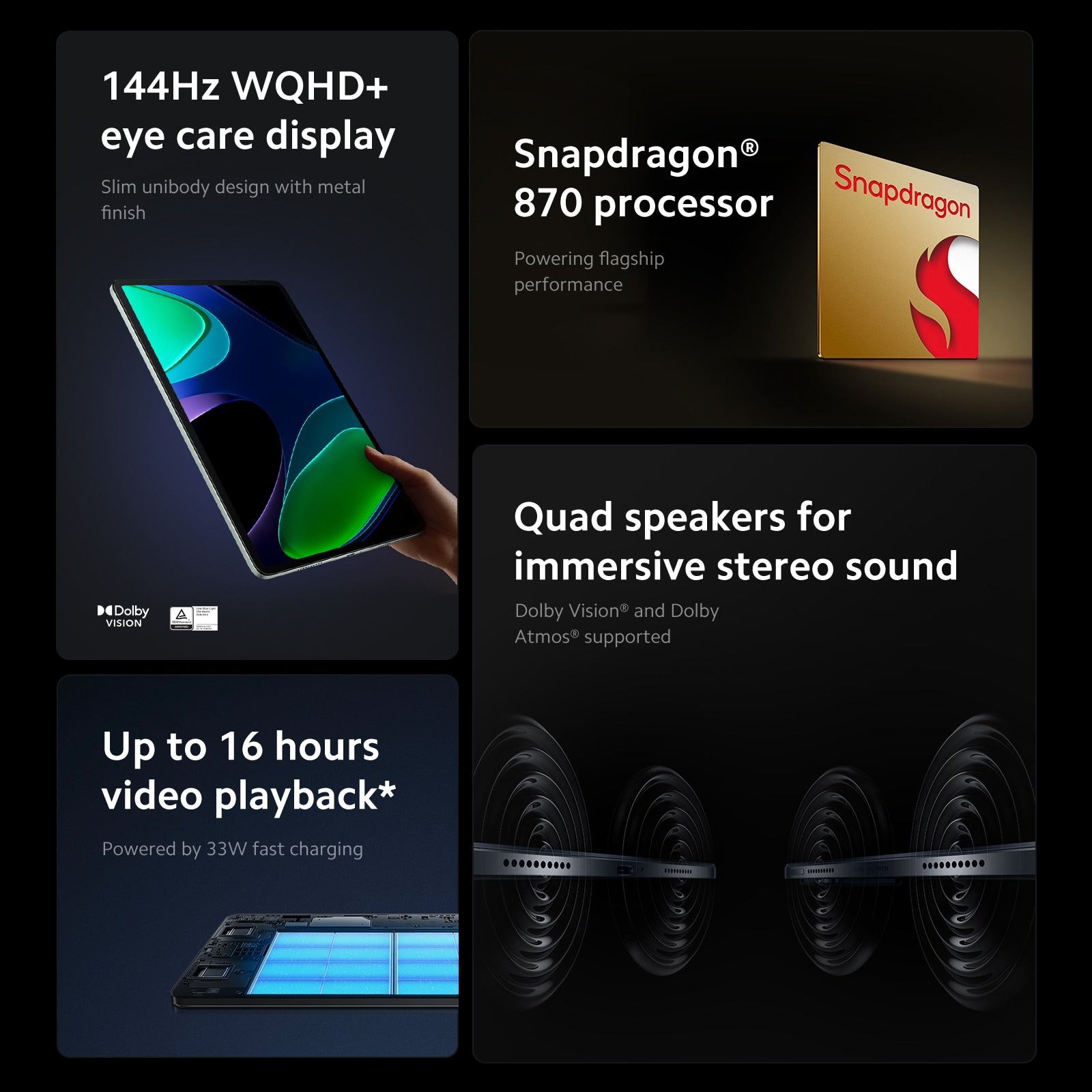 Global Version Xiaomi Pad 6 Snapdragon 870 Processor 128GB/256GB 144Hz WQHD+ Display 8840 mAh 33W Hyper Charging Tablet