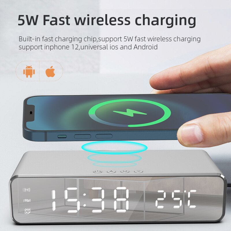 Wireless Charger Time Alarm Clock LED Digital Thermometer Earphone Phone Chargers Fast Charging Dock Station for iPhone Samsung