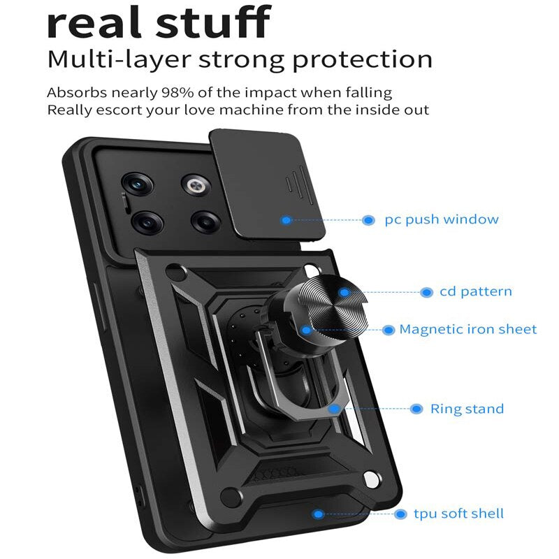 For Oneplus 10T 11R Case Slide Camera Lens Cover for OnePlus ACE 2 Pro Nord N20 SE N200 N300 Bumper Armor Stand Phone Back Coque