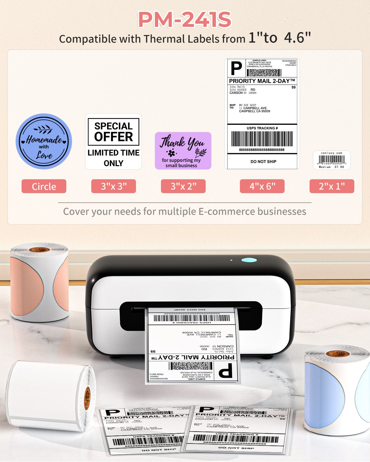 4x6 Thermal Label Printer Shipping Label Printer for Small Busines Phomemo PM-246S Support for Mac OS, Windows, Chrome OS, Linux
