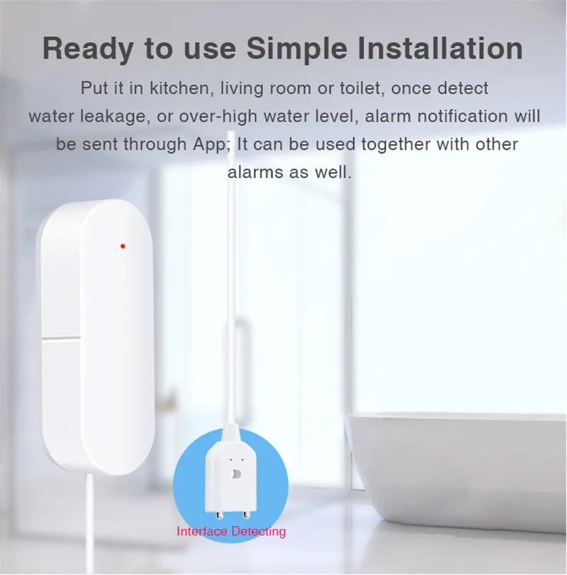 Tuya WiFi Smart Water Detector Leakage Alarm Detector Water Level Alarm Household Overflow Security Alarm Smart Life APP Control