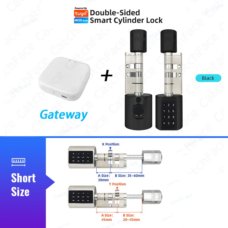 Catchfcae New Adjustable Replacement Tuya APP Fingerprint Cylinder Electronic Smart  Door Lock Digital Keypad Code Keyless