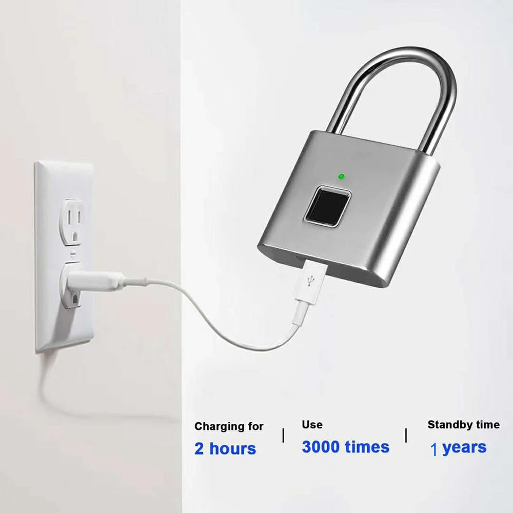NEW Electronic Padlock Luggage Fingerprint Lock USB Rechargeable Smart Keyless Security Home Dormitory Door Lock Cabinet Locker
