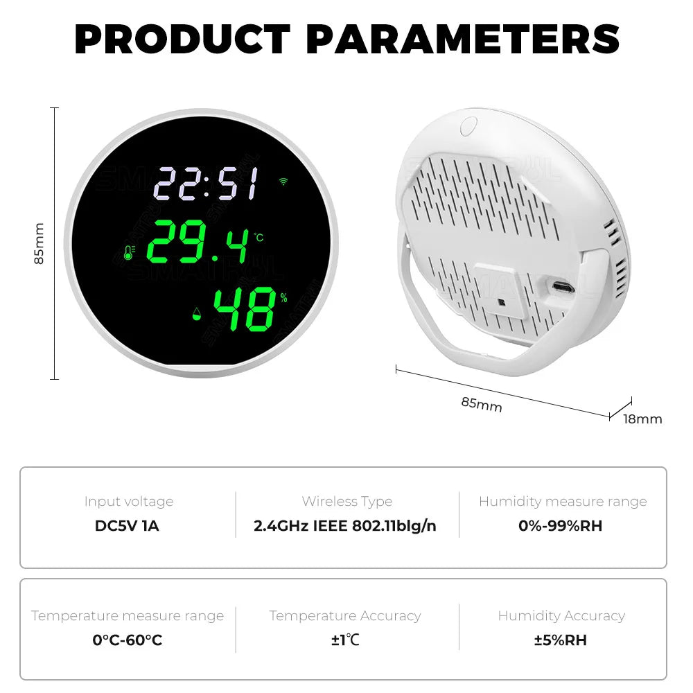 Tuya WiFi Temperature Humidity Sensor Smart Indoor Hygrometer Thermometer With LCD Display Backlight Support Google Home Alexa