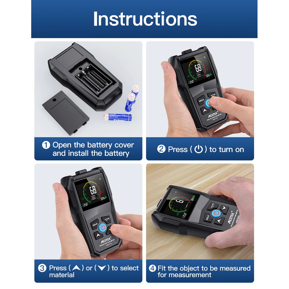 MESTEK Full Angle Inverted Moisture Detector Wood Moisture Meter  Home Moisture Detector Temperature Humidity Detection