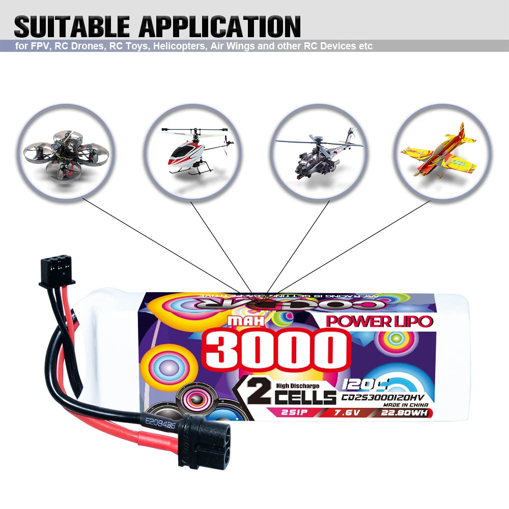 Upgrade 2S 7.6V 120C 3000mAh Rechargeable Battery For FPV Drone RC Quadcopter Helicopter Airplane Hobby Boat RC Car LiPo Battery