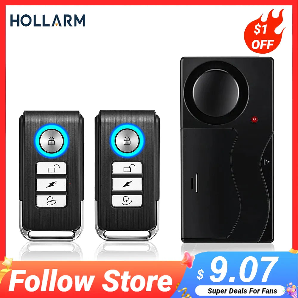 Hollarm Wireless Vibration Alarm Anti-Theft Alarm Door and Window Alarm with Remote Motorcycle Bicycle Security Sensors