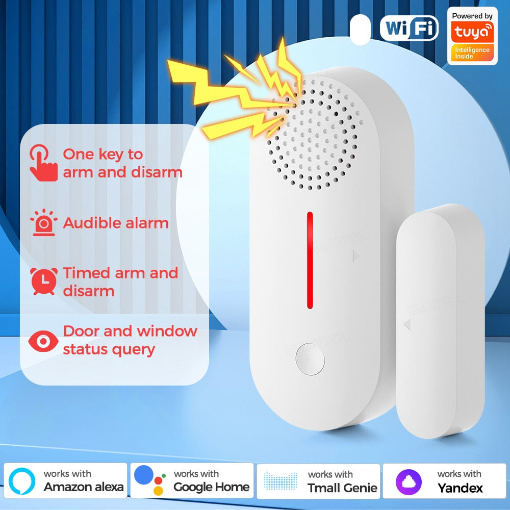 Tuya Smart Home WiFi Door Sensor Alarm Window Door Open/Closed Detectors Security Protection Smart Life Voice for Alexa Google