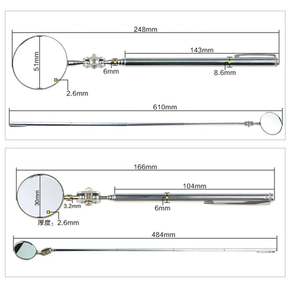 30mm/50mm Portable Car Telescopic Detection Lens Inspection Round Mirror Car Angle View Pen For Auto Inspection Hand Repair Tool