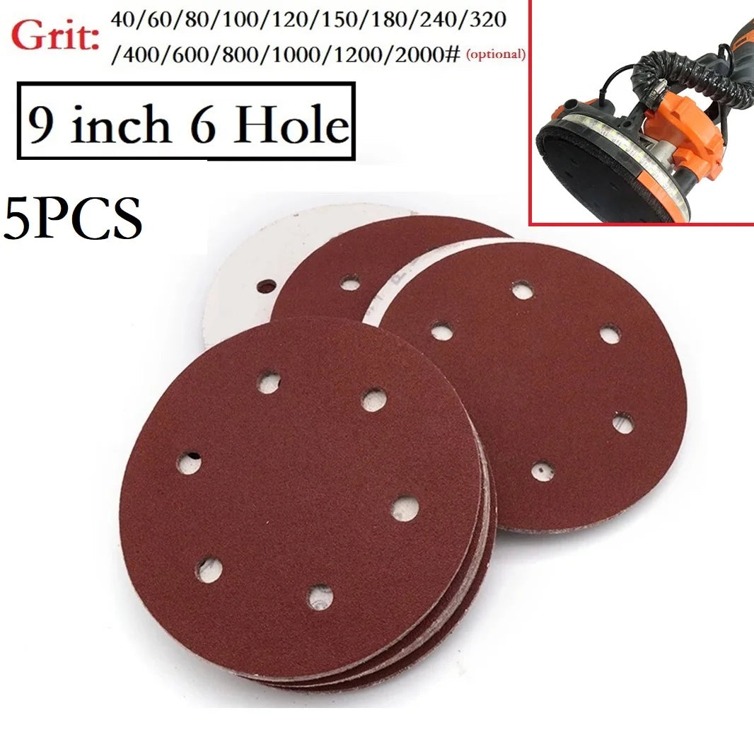 5pcs 225mm Sandpaper 6 Hole Sanding Paper 40-2000grit Electric Wall Polisher Accessories  Sanding Discs Sandpaper Abrasive