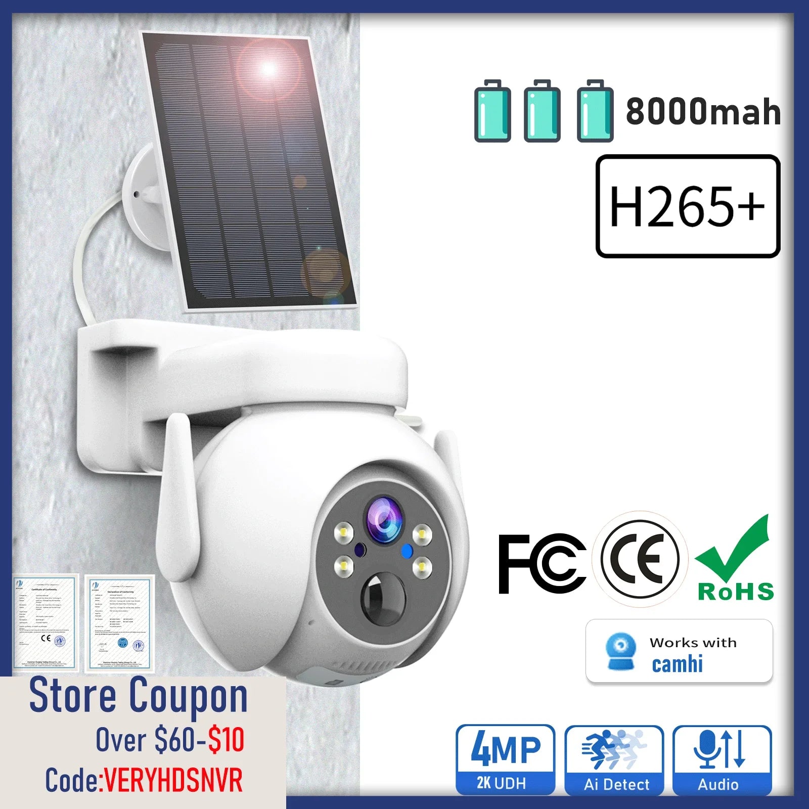 1080P Surveillance WIFI Solar Camera 4MP PIR Human Detection Outdoor Security Solar Panel Solar Powered Alarm CamHi pro