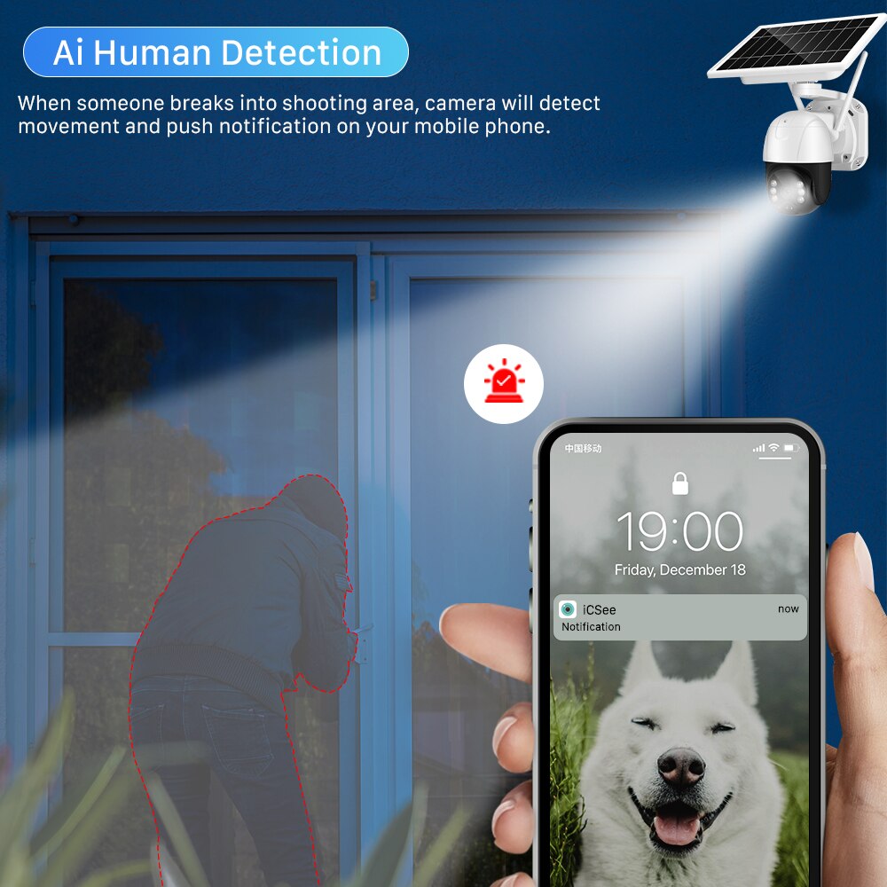 5MP 4G SIM Card Solar PTZ Outdoor Waterproof Wifi IP Camera Solar Surveillance Camera PIR Alarm Two Way Audio Color Night Vision