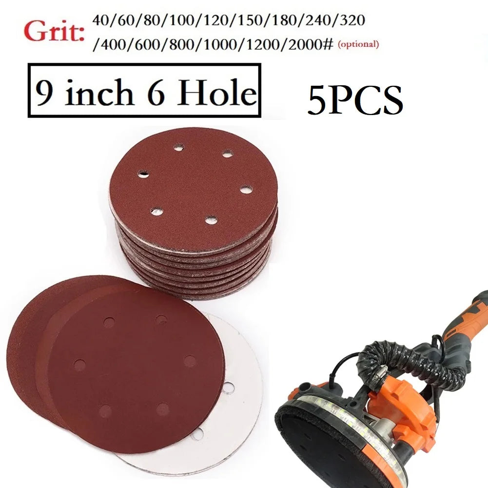 5pcs 225mm Sandpaper 6 Hole Sanding Paper 40-2000grit Electric Wall Polisher Accessories  Sanding Discs Sandpaper Abrasive
