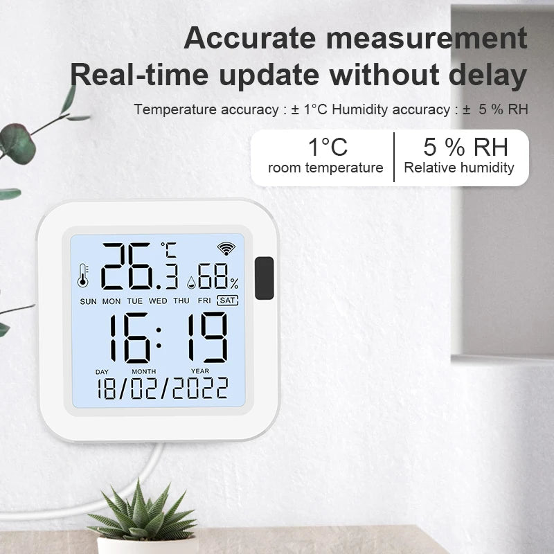 Tuya Smart Home WiFi Temperature Sensor Humidity Sensor With LCD Screen Infrared Sensing Backlight Work With Alexa Google Home