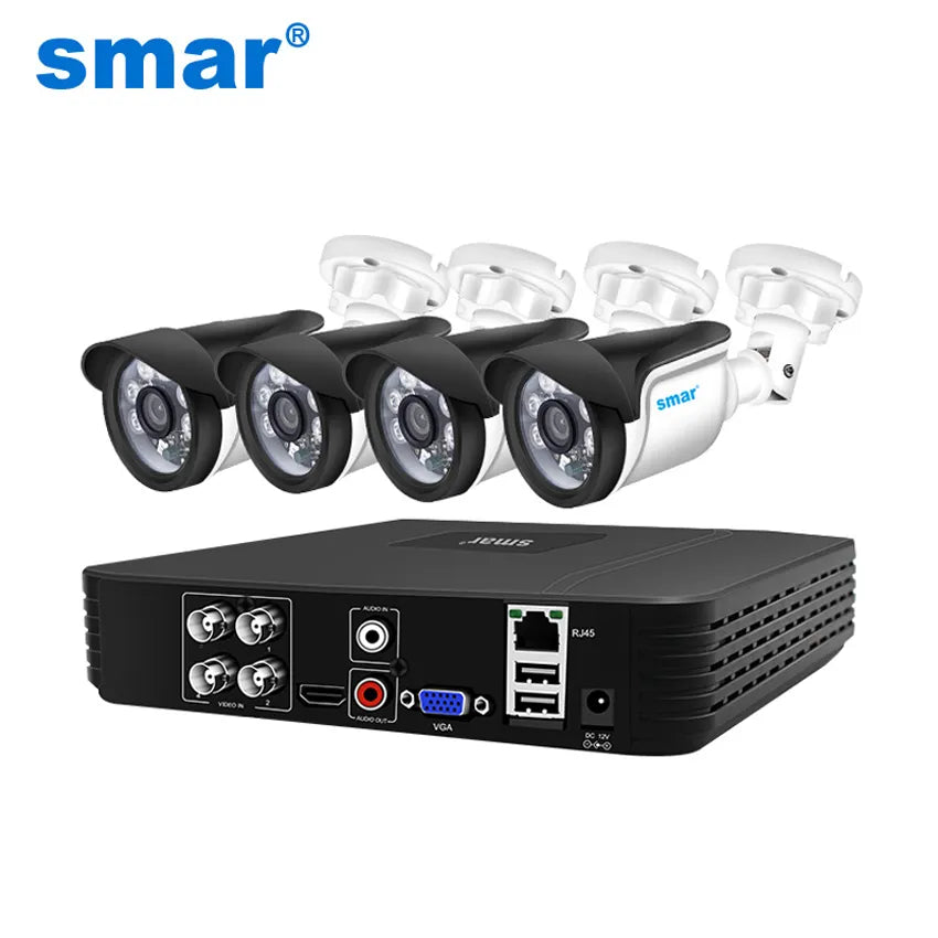 Smar CCTV Camera Security System Kit 4CH 720P/1080P AHD Camera Kit 5 in 1 Hybrid DVR Waterproof Camera Night Vision Email Alarm