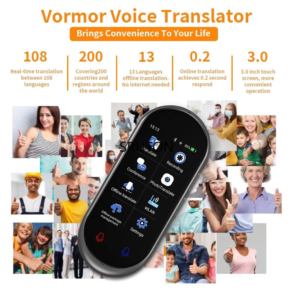 Vormor Smart Voice Translator 138 Multi Languages in Real Time Online Instant Off Line Translation AI Learning Conversion travel
