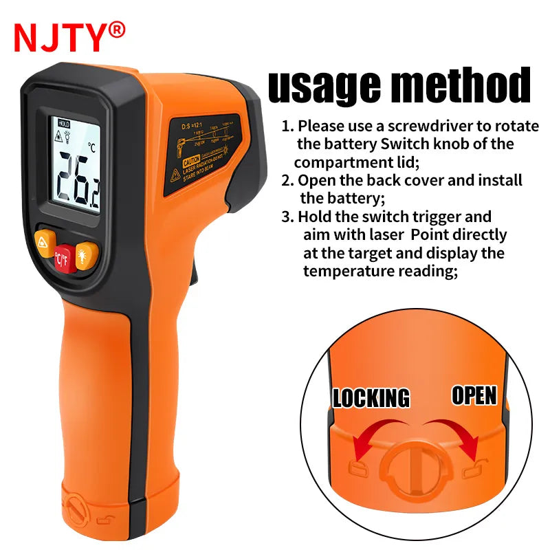 NJTY Digital Infrared Thermometer -50~600℃ Laser termometro Pyrometer Gun  Non-Contact Laser Temperature Meter Industrial Tools