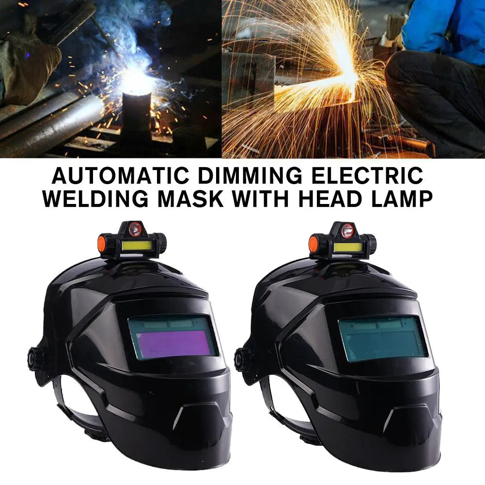 Large View Automatic Dimming Electric Welding Mask With Head Lamp Solar Power Welding Mask For Arc Weld Grind Cut