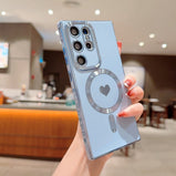 Luxury Wireless Charging Magnetic Love Heart Case For Samsung S21 S22 S23 Ultra Plus Magsafe Bumper Shockproof Cases Cover