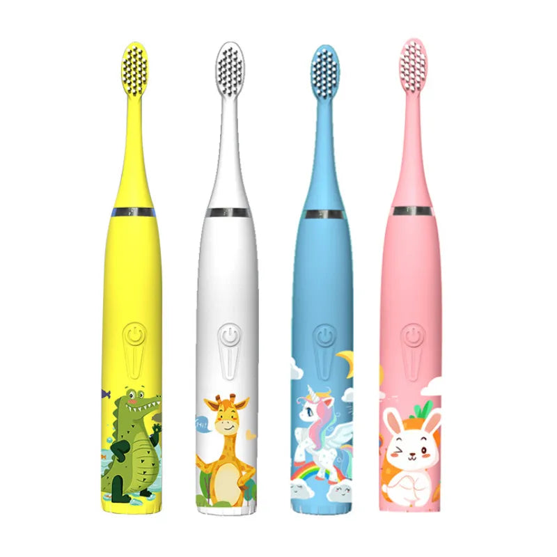 Children Sonic Electric Toothbrush Colorful Cartoon for Kids Soft Fur Automatic Waterproof with Replacement Head Cleaning Brush