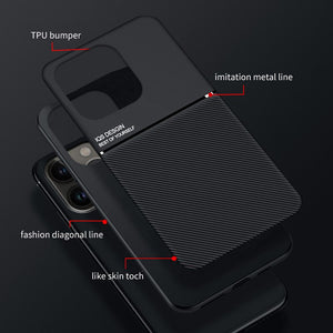 Luxury Leather Case For iPhone 14 13 12 11 Pro Max Mini XS X XR 8 7 Plus SE 2020 Built in Metal Plate Cover Support Car Holder A
