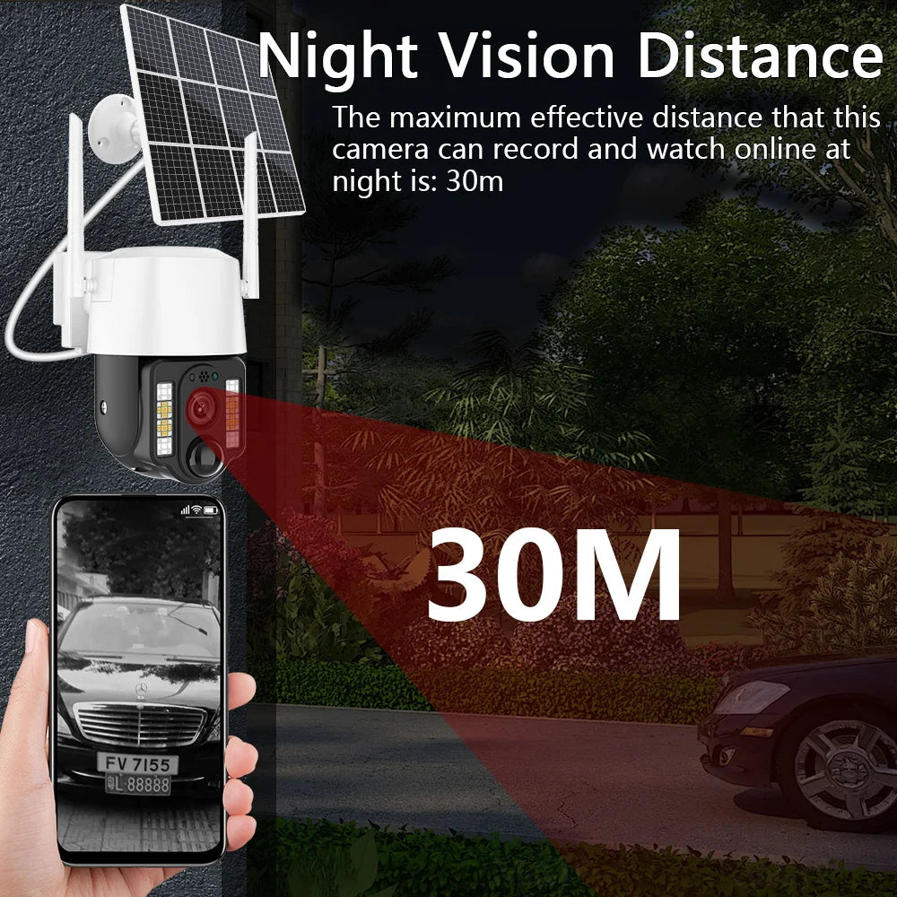 Qettop 5MP CCTV PIR Motion Detection Solar Surveillance Camera 4G SIM Card PTZ IP Camera Waterproof 30M Colorful Night Vision