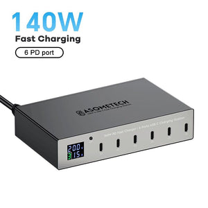 140W 6 Ports USB C Fast Charger PD 30W Type C Charging Station With Digital Display For IPhone 14 13 Pro Max Samsung Xiaomi Ipad