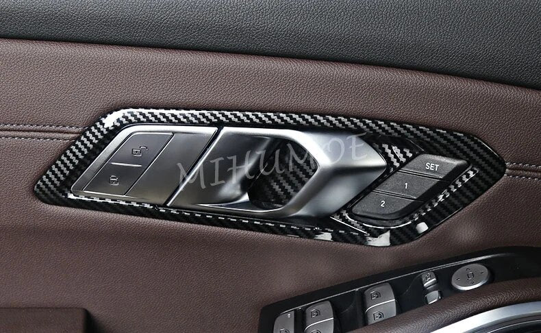 For BMW 3-Series G20 Sedan G21 Wagon 2019 2020 2021 2022 LHD Carbon Fiber Interior Door Handle Surrounds Cover Trims Accessories