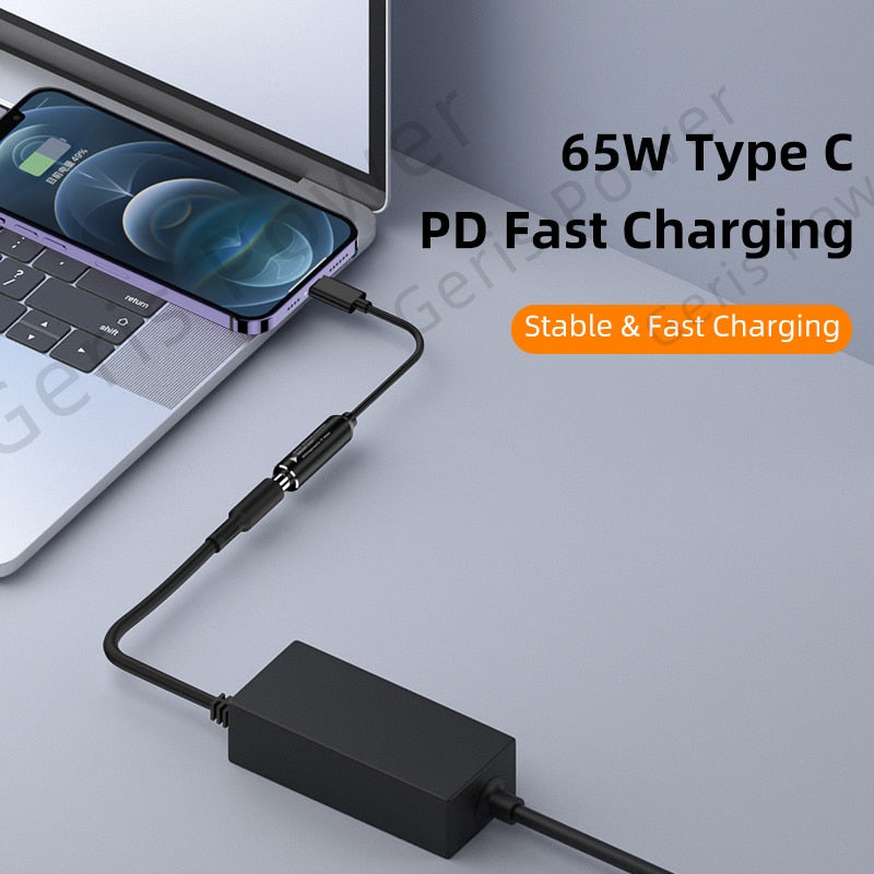 65W USB Type C PD Fast Charging Cable for Lenovo Laptop Charger Dc Square Plug to Type C PD Adapter Converter for MacBook POCO