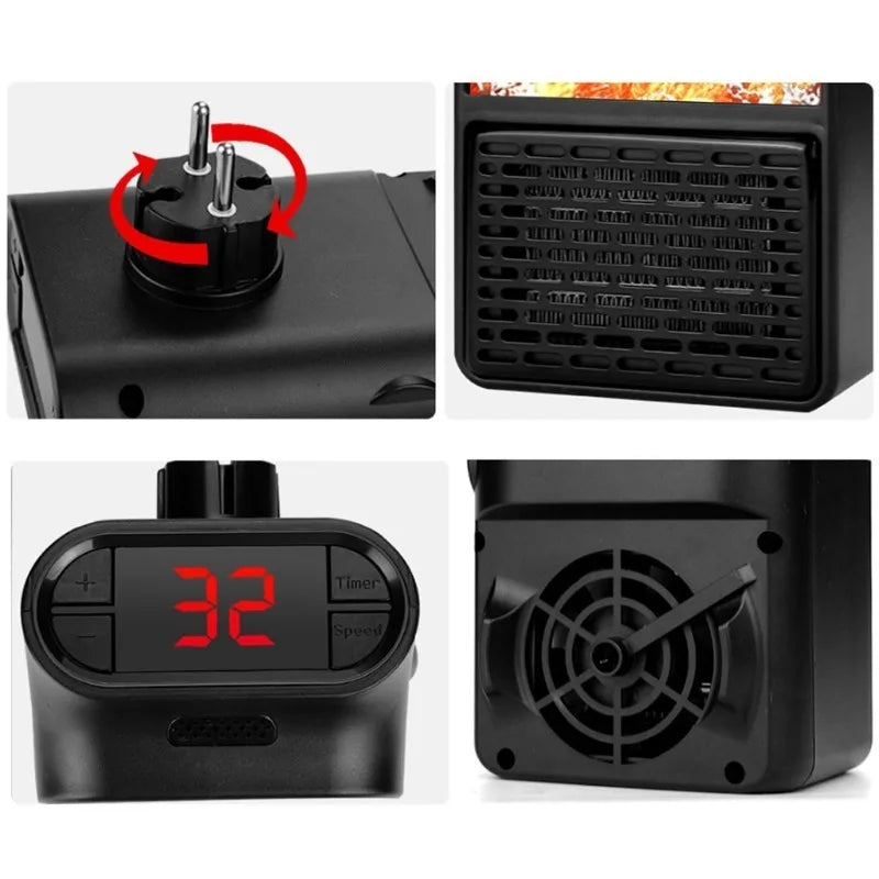 Portable Space Heater Electric Heater Heating For Room 3D Flame Mini Heating Fans Remote Control Wall Mounted Heating 110V/220V