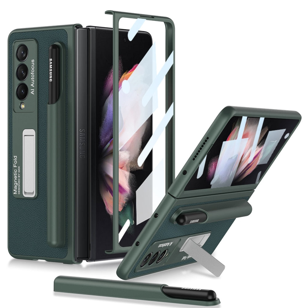 Magnetic Hinges Funda For Samsung Galaxy Z Fold 3 4 Case Stand Hard Case For Samsung Fold 4 5G With S Pen Slot Holder For Fold 4