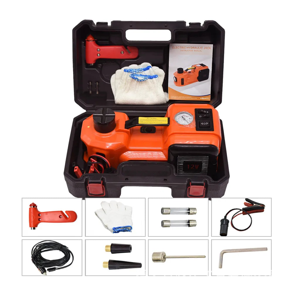 12V Car Electric Hydraulic Jack Kit 5Ton Automatic Lifting Jacks with Tire Inflator Pump Wheel Disassembly Replacement Aid Tools