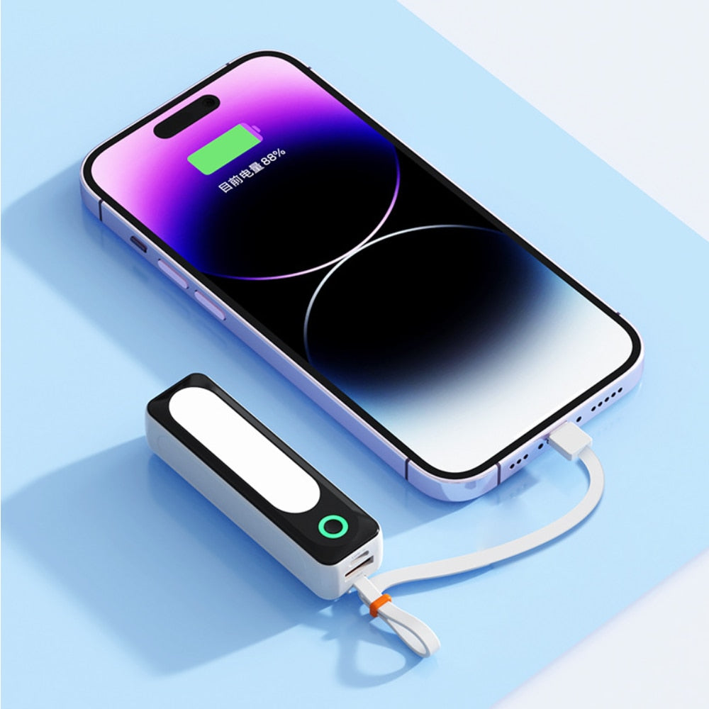 Pocket Power Bank 5000mAh Built in Cable Mini Spare PowerBank External Battery Portable Charger For iPhone Huawei Samsung Xiaomi