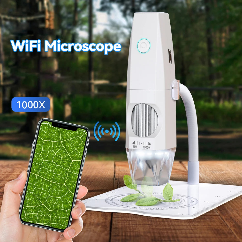 2MP 1080P WiFi Electron Microscope USB Connecting Microscope Photo Video Taking Portable Electron Microscope with 8 LED Lights