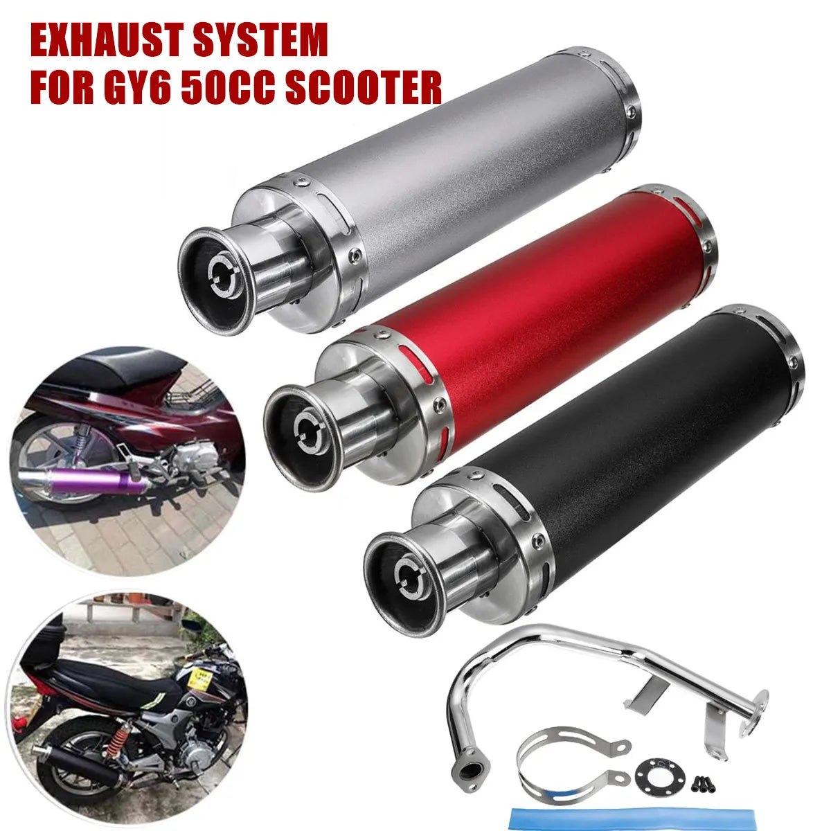 14 Inch Motorcycle Racing Exhaust System Muffler Assembly Stainless steel For GY6 50cc Scooter Dirt Bike