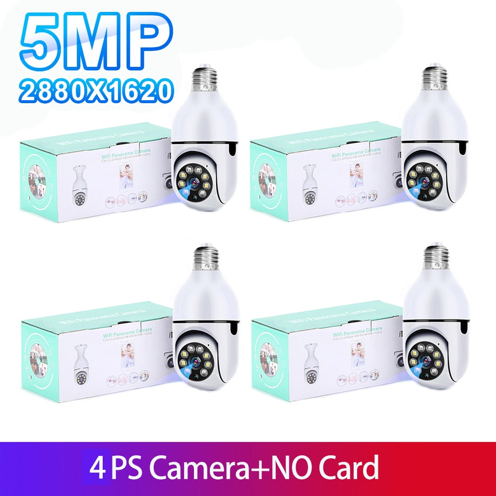 5G Wifi 5MP E27 Bulb Surveillance Camera Indoor 4X Digital Zoom AI Human Detect Full Color Night Vision Wireless Cam Smart Home