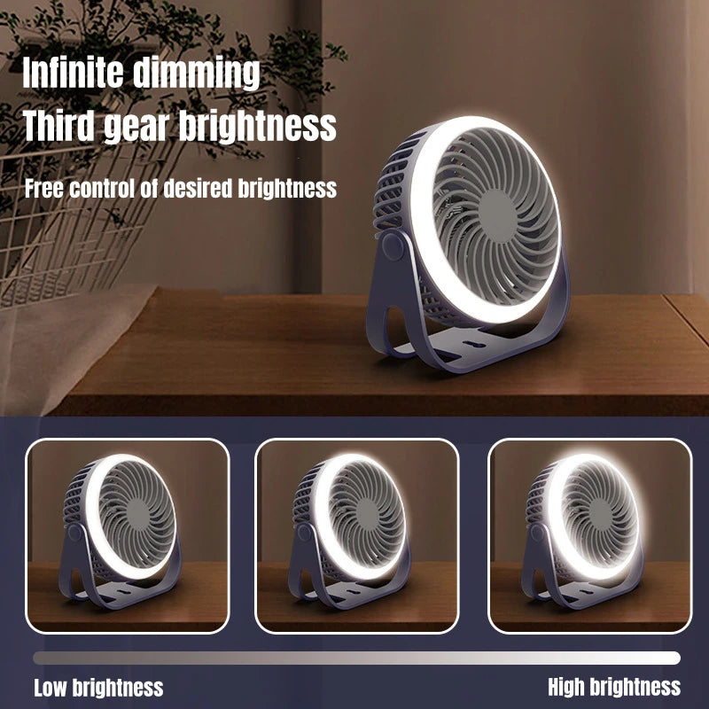 Home Wall-mounted Table Air Cooling Fan 3 Gear Wind Blower 1200mAh Battery USB Rechargeable Wireless Electric Fan with LED Lamp