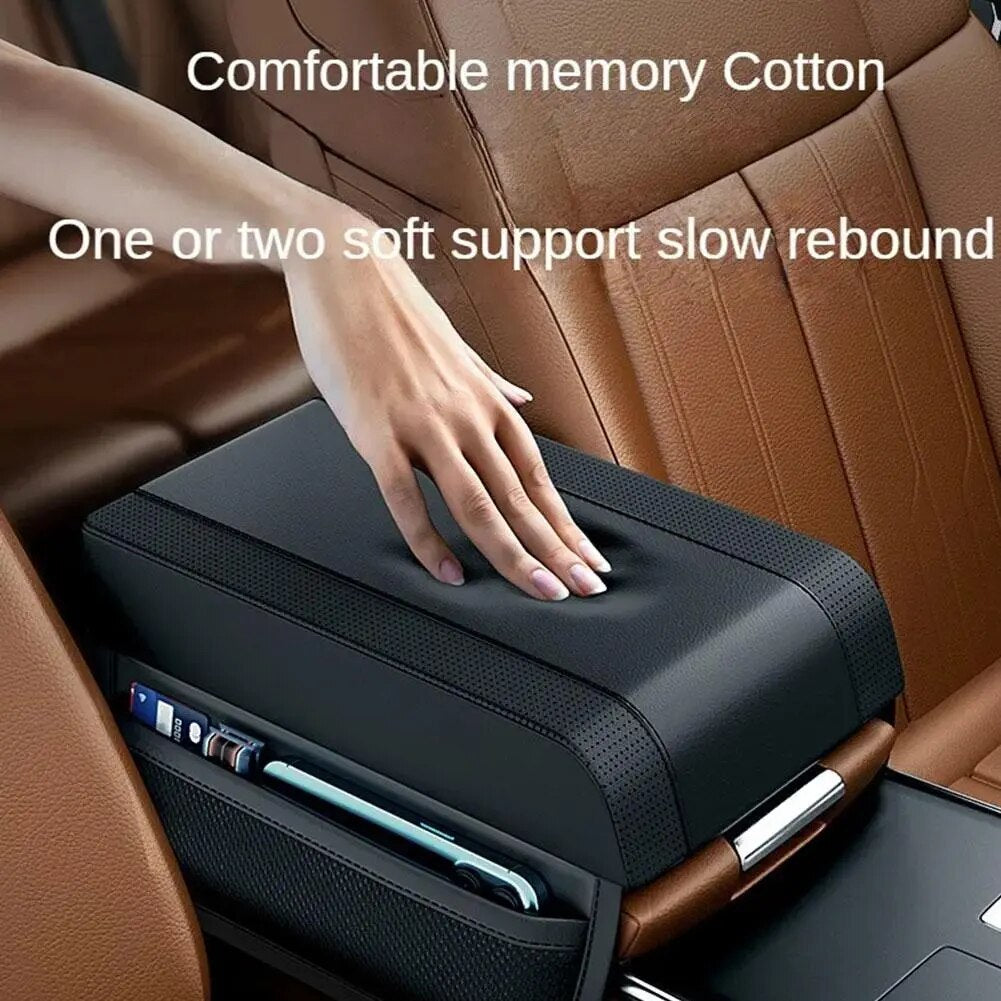 Car Armrest Pad With Storager Leather Armrest Cushion Central Universal Arm Elbow Supportor Phone Holder Auto Accessories