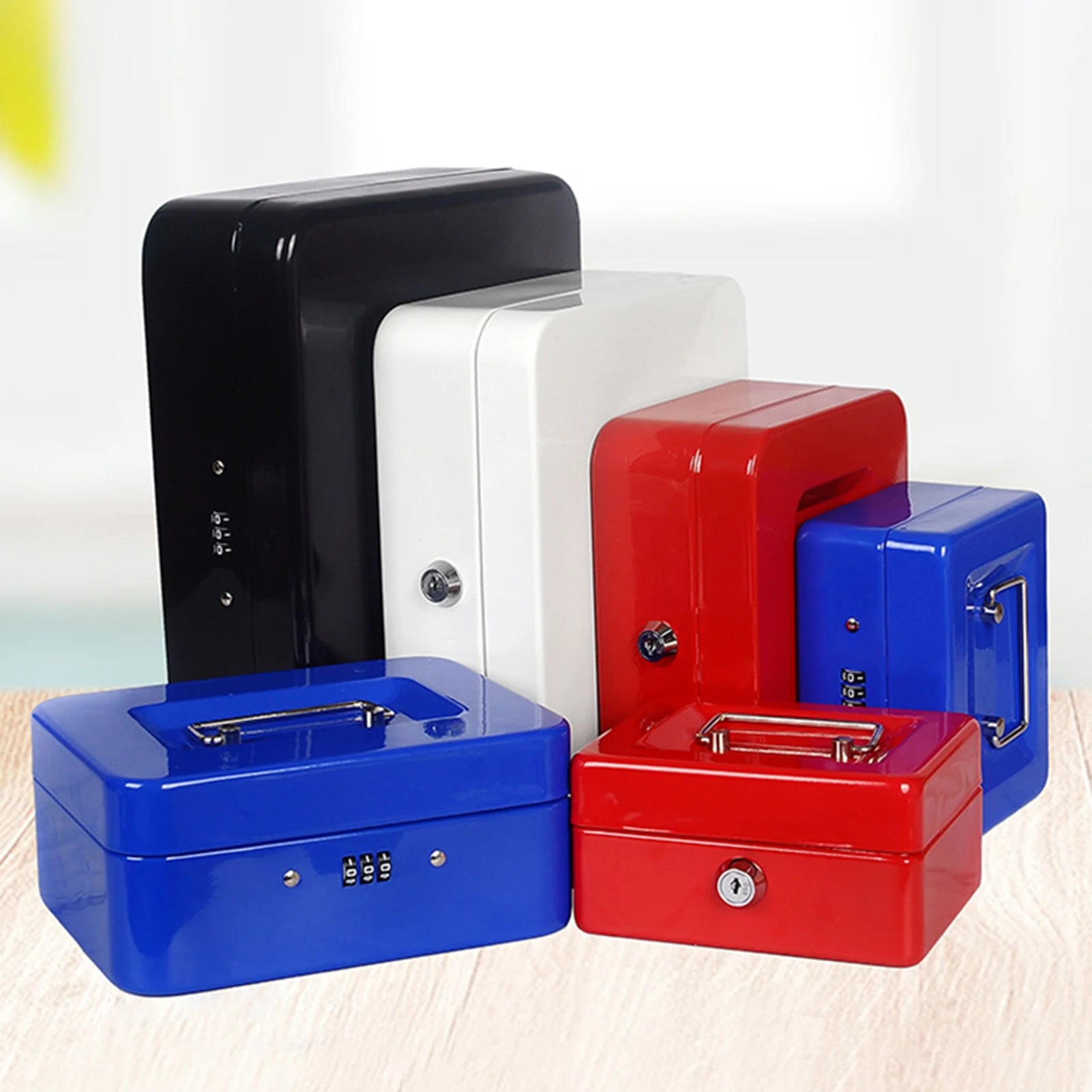 Locking Small Steel Cash Box with Lock Cash Drawer Tray Locking Cover Small Safe Lock Box with Key