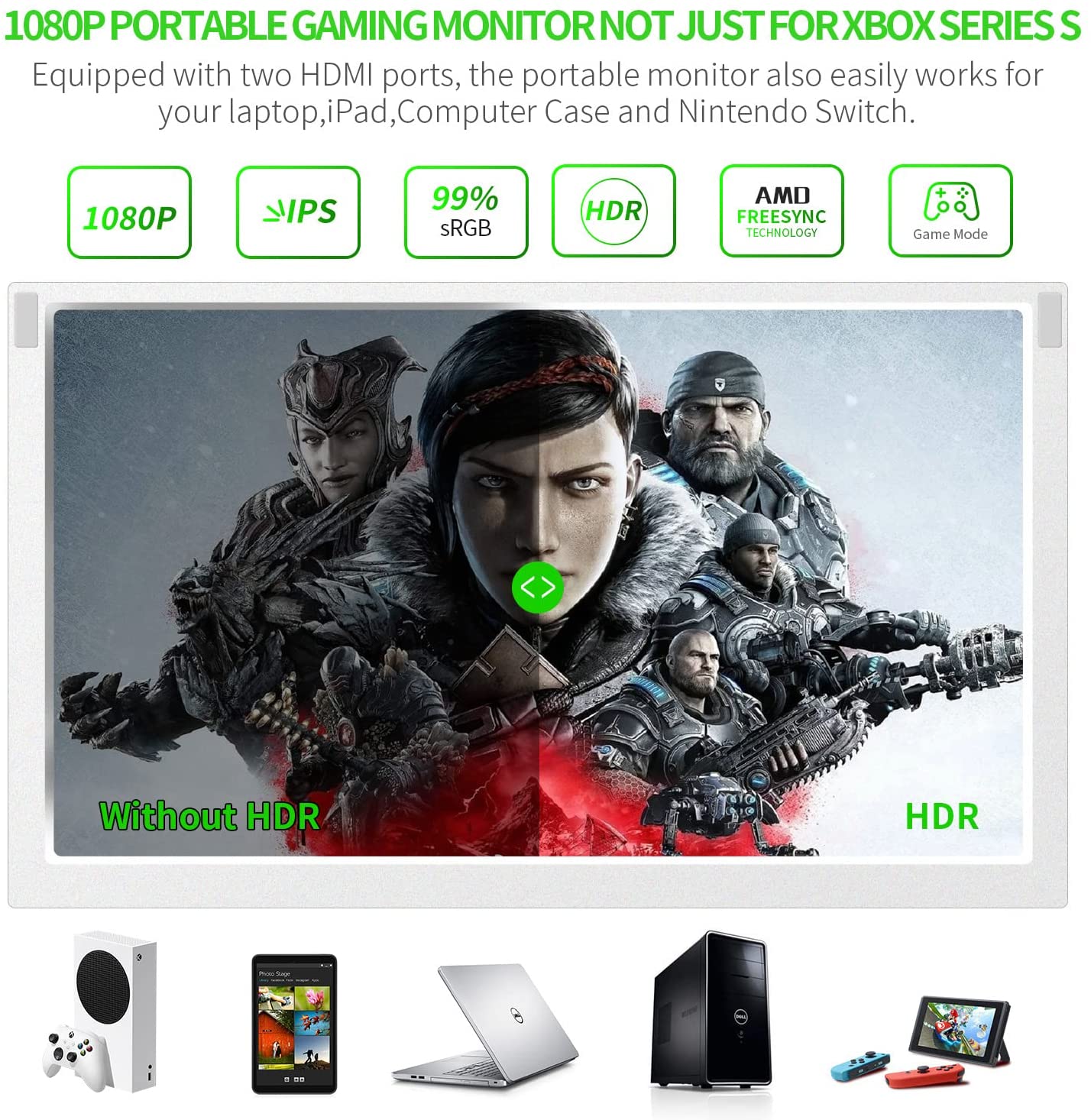 4k Ips HDR 2k 144hz Xbox Series S Portable Gaming Portable Monitor 12.5 Inch Display with Two HDMI HDR Game Mode Travel Monitor