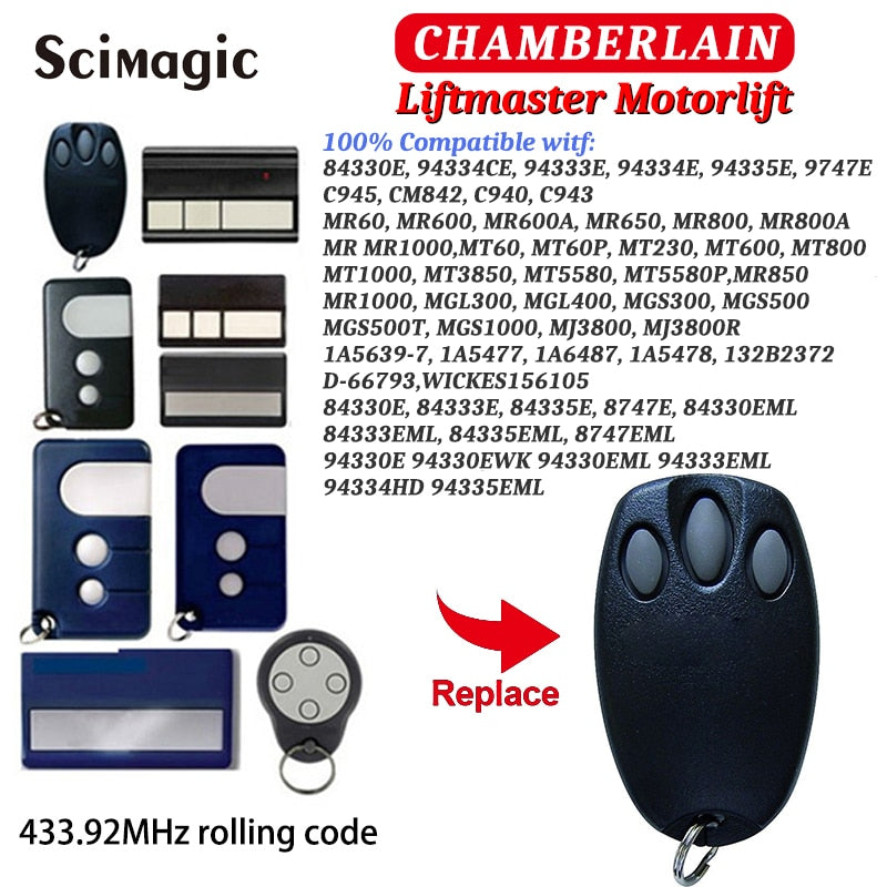 3PCS Liftmaster Chamberlain Motorlift 94335E 1A5639-7 D-66793 Garage Door Remote Control 84335E Door Keychain Barrier 433.92mhz