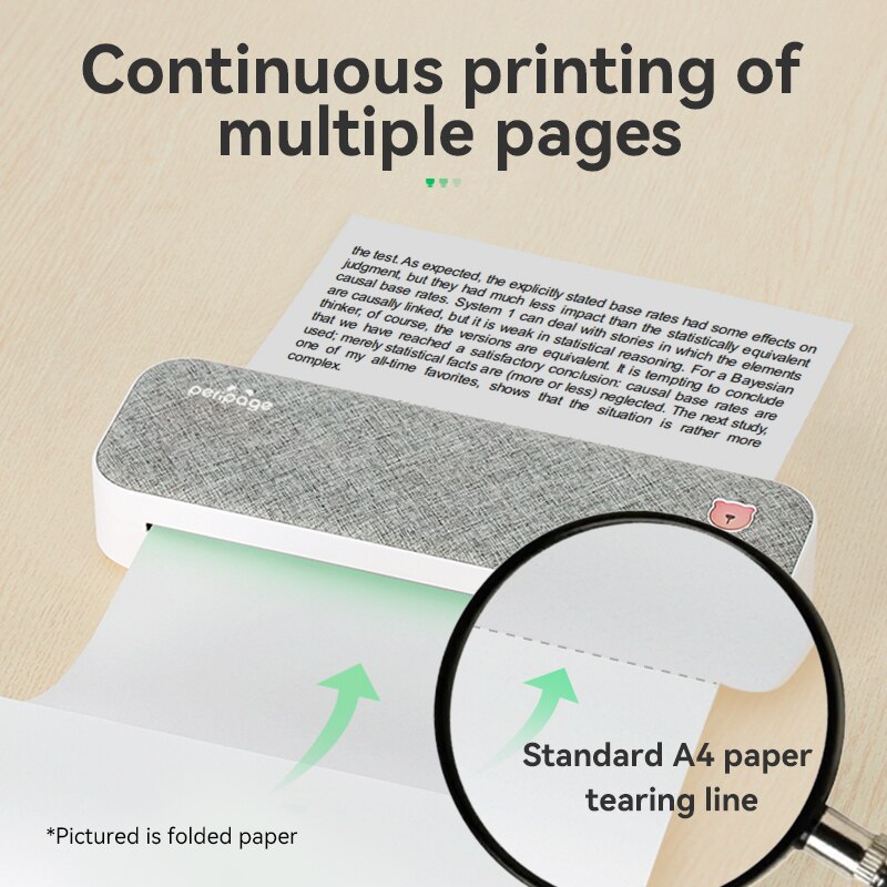 PeriPage A4 Portable Printer Roll Folded Paper USB Bluetooth Thermal Document Printer Support Tattoo Stickers Office Homework