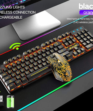 Gaming Mechanical Keyboard  Feel Rainbow LED Backlight USB Keyboard and Mouse Set Ergonomic for PC Laptop Computer Gamer