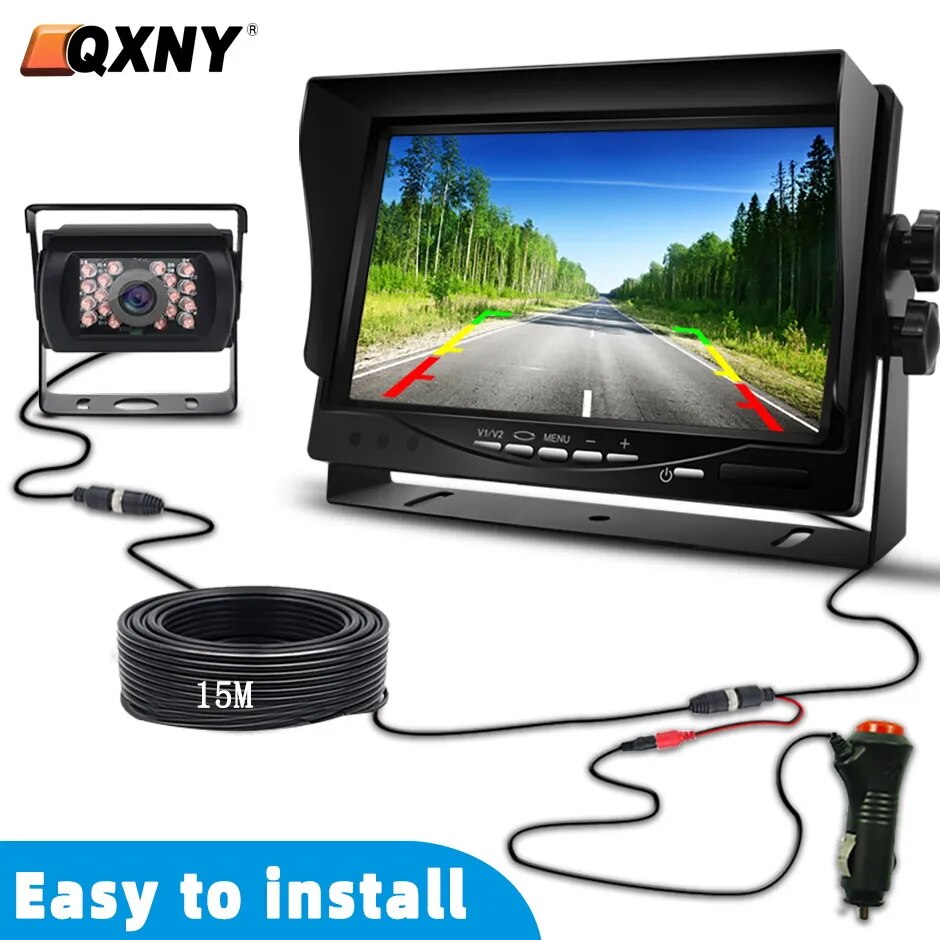 Vehicle IR Backup Reverse Camera 4-pin Connector Car 7" LCD Color Rear View Monitor for Bus Truck RV Trailer Pickups RV Lorry Va