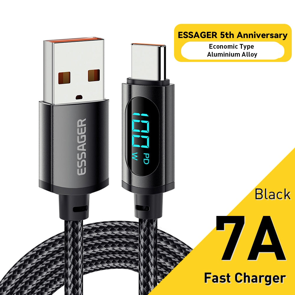 Essager USB Type C To USB C Cable 100W/5A PD Fast Charging Charger Wire Cord For Macbook Xiaomi Samsung Type-C USBC Cable  2M