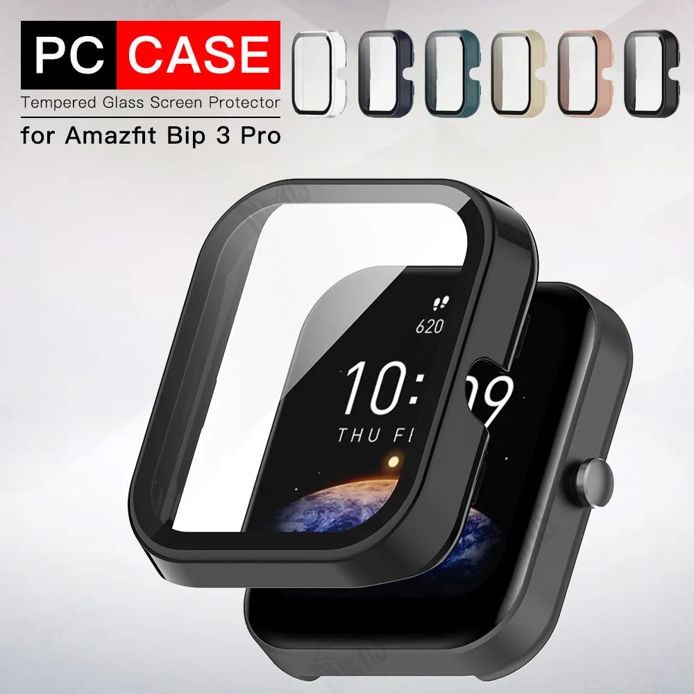Case + Glass for Amazfit Bip 5 3 Pro Screen Protector All Around Coverage Protective Bumper Case Cover Anti-scratch Accessories