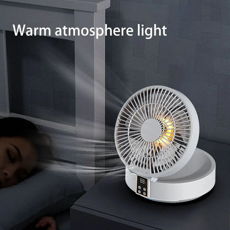 Fan With Remote Control 2023 Portable Wall-Hanging Rechargeable Usb Electric Folding Fan Nightlight Air Cooler Household