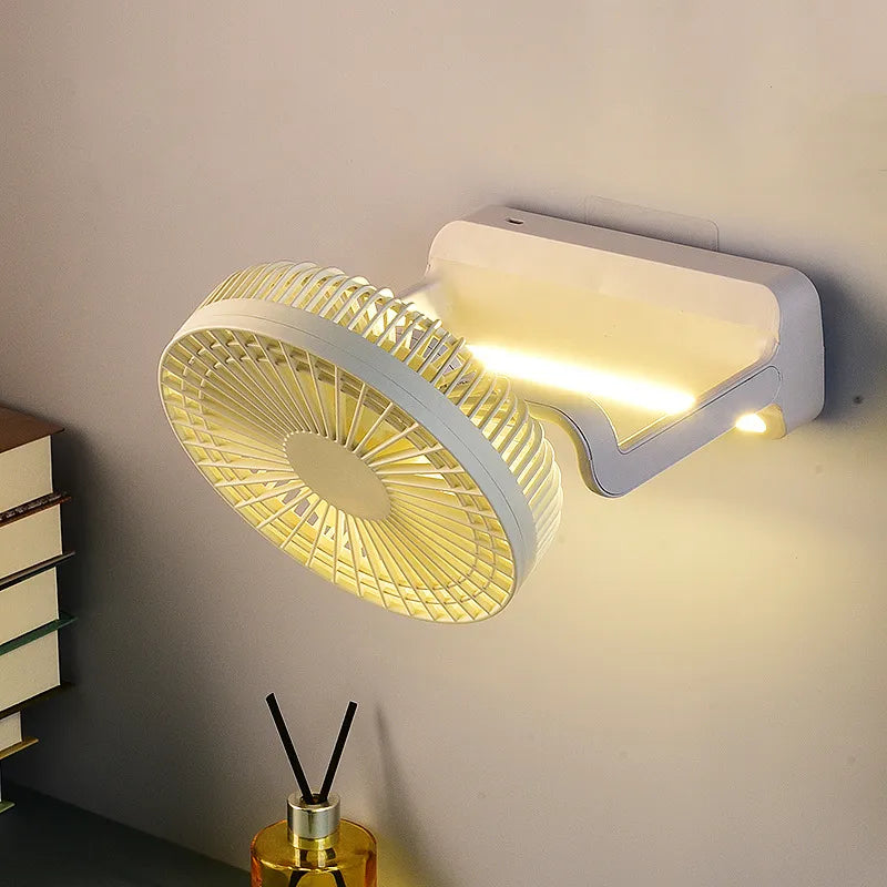 Home Study LED Lamp Wall Mounted Air Cooling Fan USB Rechargeable 3600mAh Portable Wireless Desktop Fan 3 Gear Wind Ventilator