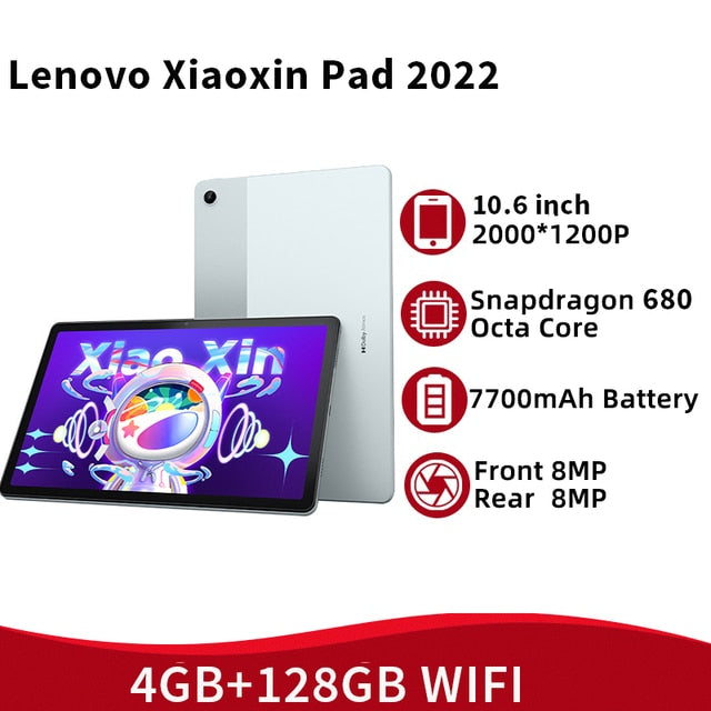 Global Firmware Lenovo Xiaoxin Pad 2022 64GB/128GB 10.6'' 2K LCD Display Snapdragon 680 Octa Core 20W 7700mAh 8MP Android 12